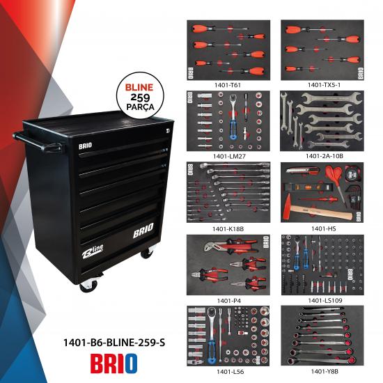Brio Tool Trolley 6 Drawers Black Brio B-Line Full 259 Pcs